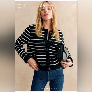 Sezane Betty Cardigan Black And Ecru Stripe